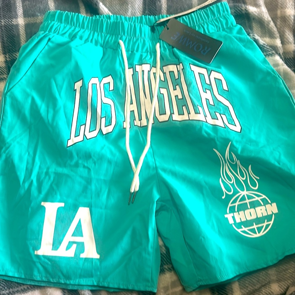 Romwe Men's Los Angeles Letter Print Drawstring Waist Shorts